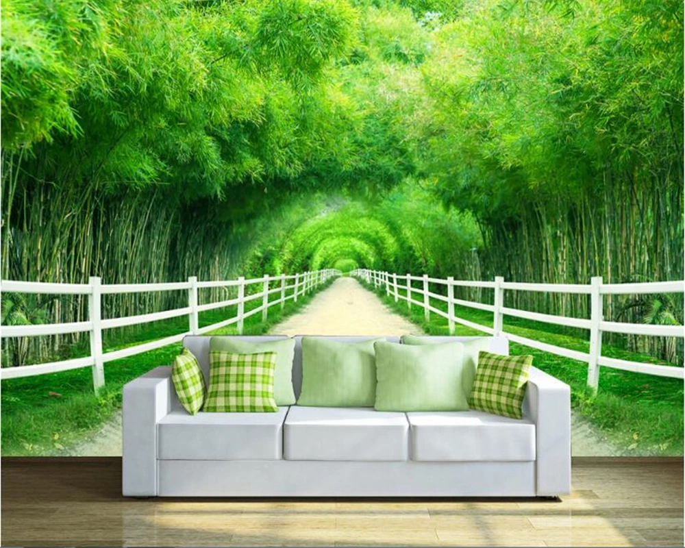 

Beibehang элитные украшения интерьера, обои с росписью, бамбуковый лесной забор, путь, свежий 3D ТВ-фон, обои, домашний декор