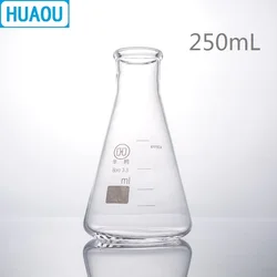 HUAOU 250mL Erlenmeyer Flask borosilicato 3.3 vetro collo stretto boccetta triangolare conica attrezzatura chimica da laboratorio