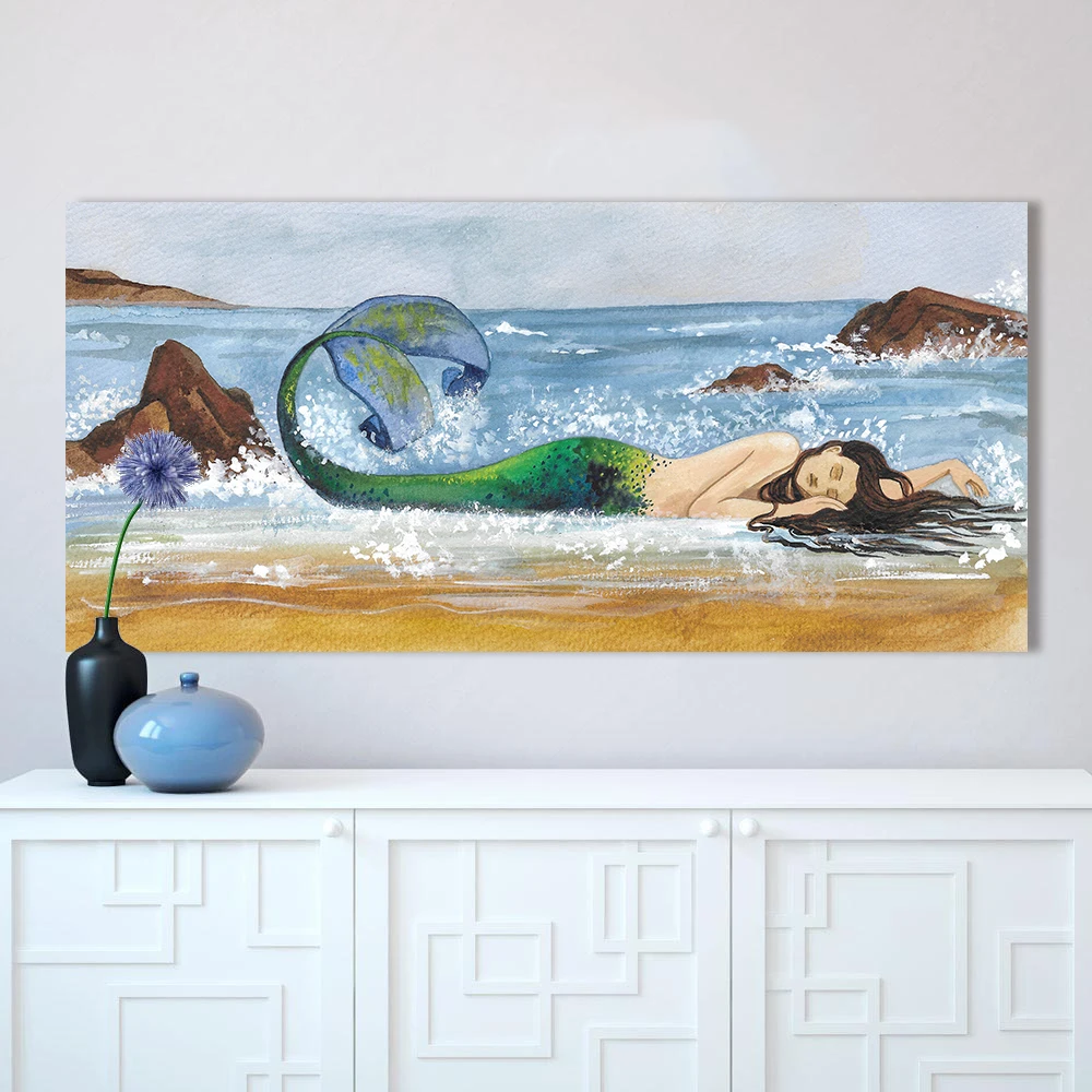 Wall Art Mermaid Beach painting art 100% hand Painted Oil Painting on canvas Home Decor Canvas Pictures For Living Room No Frame