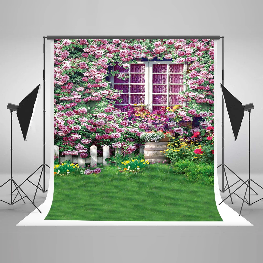 

VinylBDS 200x300 Pink Spring Backgrounds For Photo Studio Flowers Window Photography Background Grassland Photo Booth Backdrop