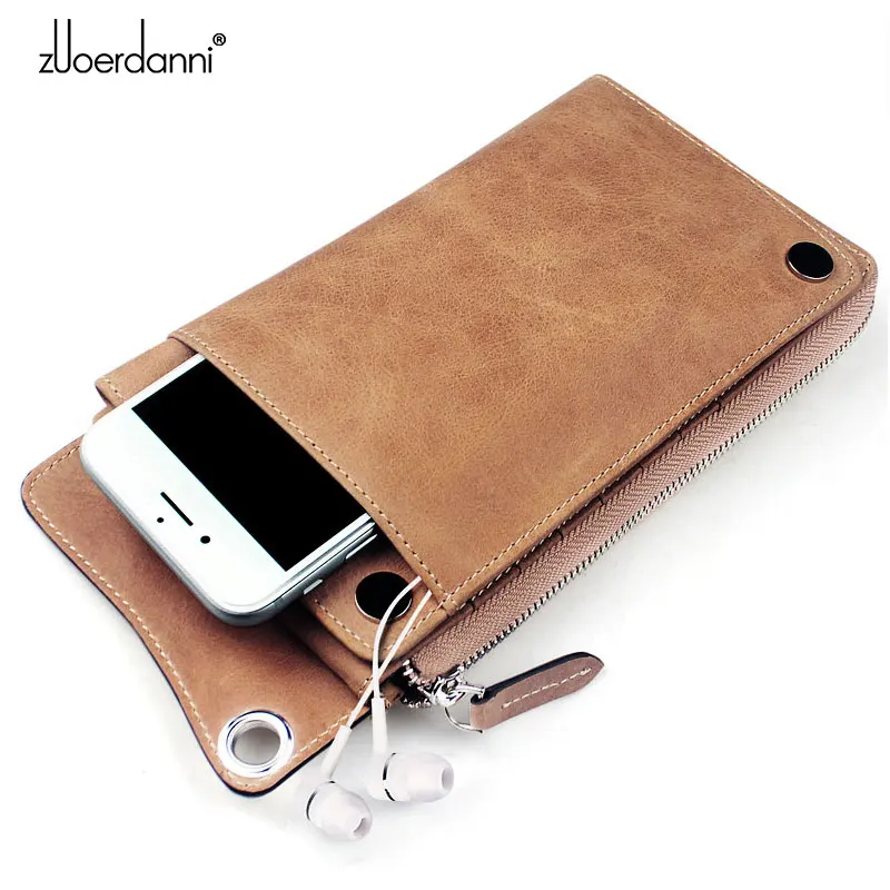 High Quality Men' s zipper wallet cowhide phone wallets multi-functional hand bag cow leather purse A375