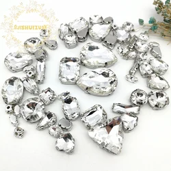 58pcs 10shapes 25sizes Mix White shape and sizes Glass Crystal rhinestones silvery bottom DIY Clothing accessories