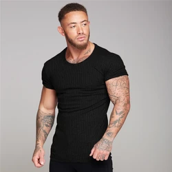 New Sport Running T Shirt Men Gym Fitness Knitwear Short Sleeve T-shirt Elastic Sportswear Sweater Workout Training Tshirt