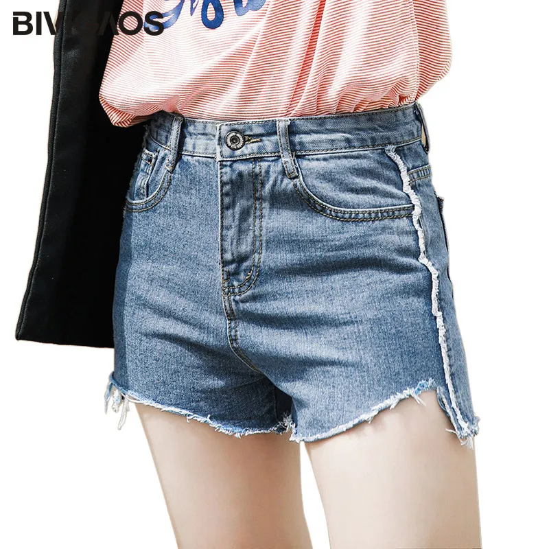 

BIVIGAOS Summer New Womens Ripped Hole Wide Leg Denim Shorts Fashion Short Jeans Tassels Burrs Shorts Women Hotpants Mini Short