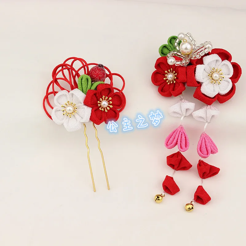 Japanese and manual dovetail cherry blossom put side clamp kimono bathrobe dovetail costume hairpin headdress in children