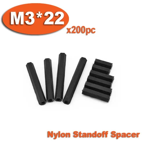 

200pcs M3 x 22mm Black Plastic Nylon Hexagon Hex Female Thread Nuts Standoff Spacer Pillars