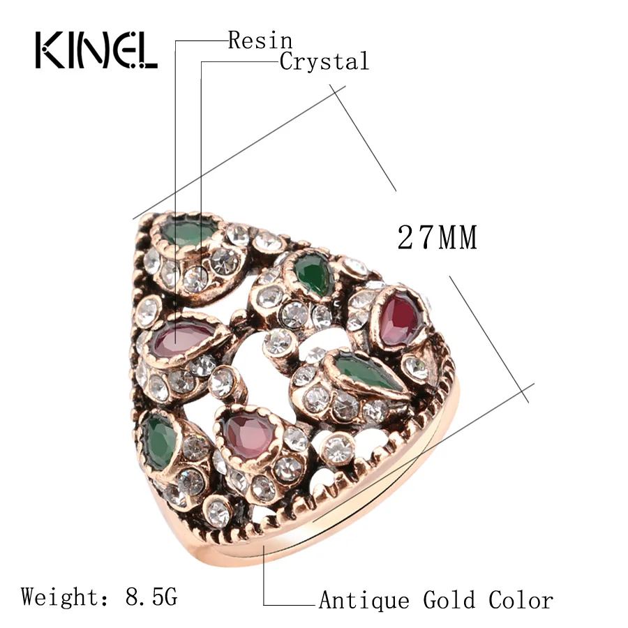 Kinel Retro Ring Trendy Women Jewelry Gold Color Unique Party Antique Rings Turkish Jewelery 2017 New