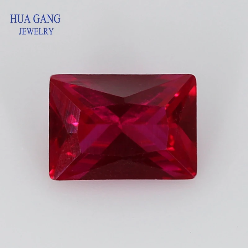 5# Red Stone Rectangle Shape Princess Cut Synthetic Corundum Gems stone For jewelry Size 2x3~10x14mm