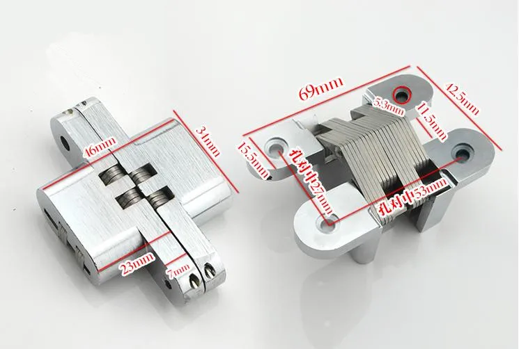 

304 Stainless Steel Hidden Hinges 70x15.5mm Invisible Concealed Cross Door Hinge Bearing 30KG With Screw For Folding Door