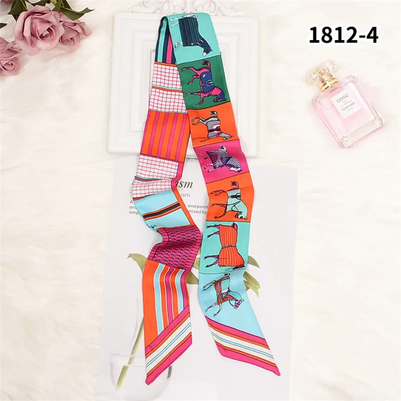 Plaid Horse Luxury Brand Skinny Scarf Multi-function Bag Silk Scarves For Women New Fashion Head Scarf Wrist Towel For Ladies