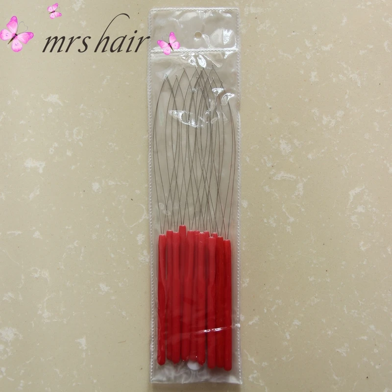 Pegangan plastik Hook Loop Threader 6 warna opsional 12 pcs/pack untuk Micro Loop rambut/Nano cincin manik-manik Cold Fusion Hair Extension