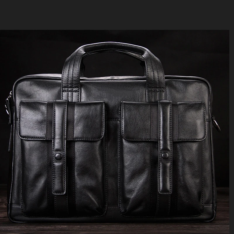 Luxury Men Genuine Leather Briefcase Business bag Leather Laptop Bag 15.6\