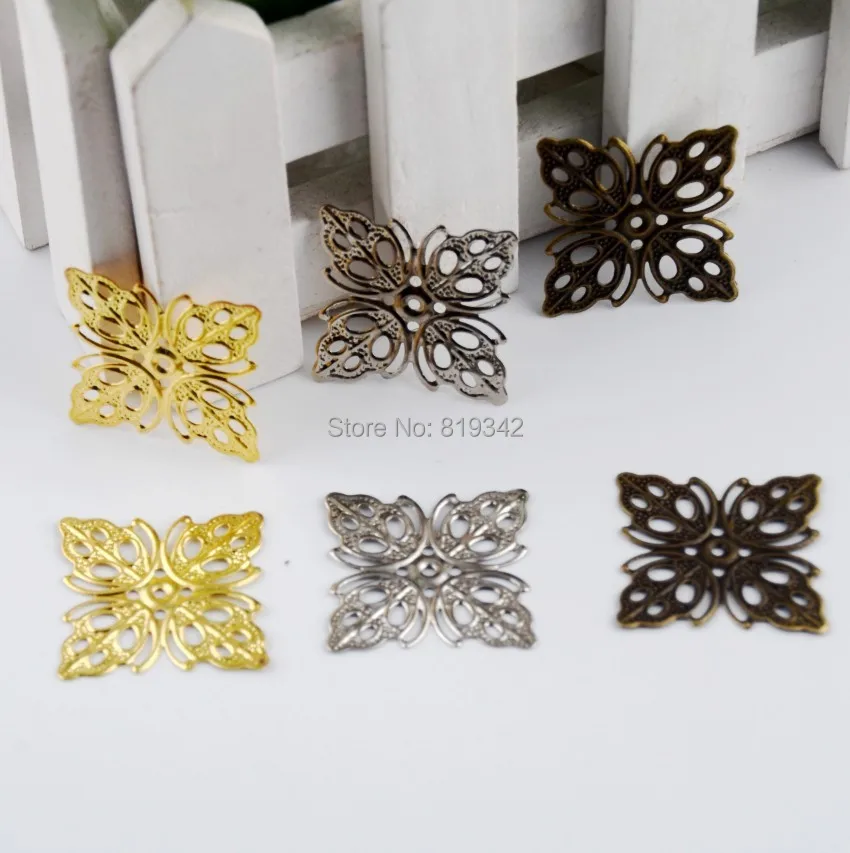 

Free shipping-90Pcs Embellishment Square Mixed Leaf Pattern Hollow Connectors Metal Crafts Decoration DIY Findings 25x25mm D3057