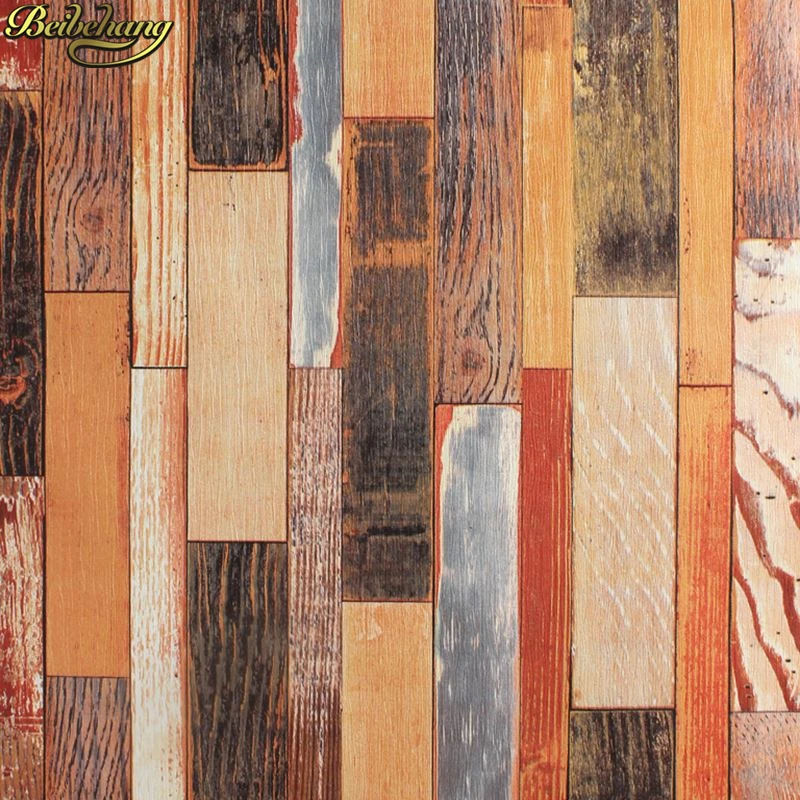 beibehang Vintage distressed color board wallpaper imitation wood grain American decoration clothing shop hotel wall paper roll