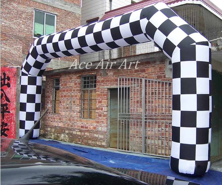 Classic Black And White Lattice Inflatable Football Arch With Air Blower For Sport Event