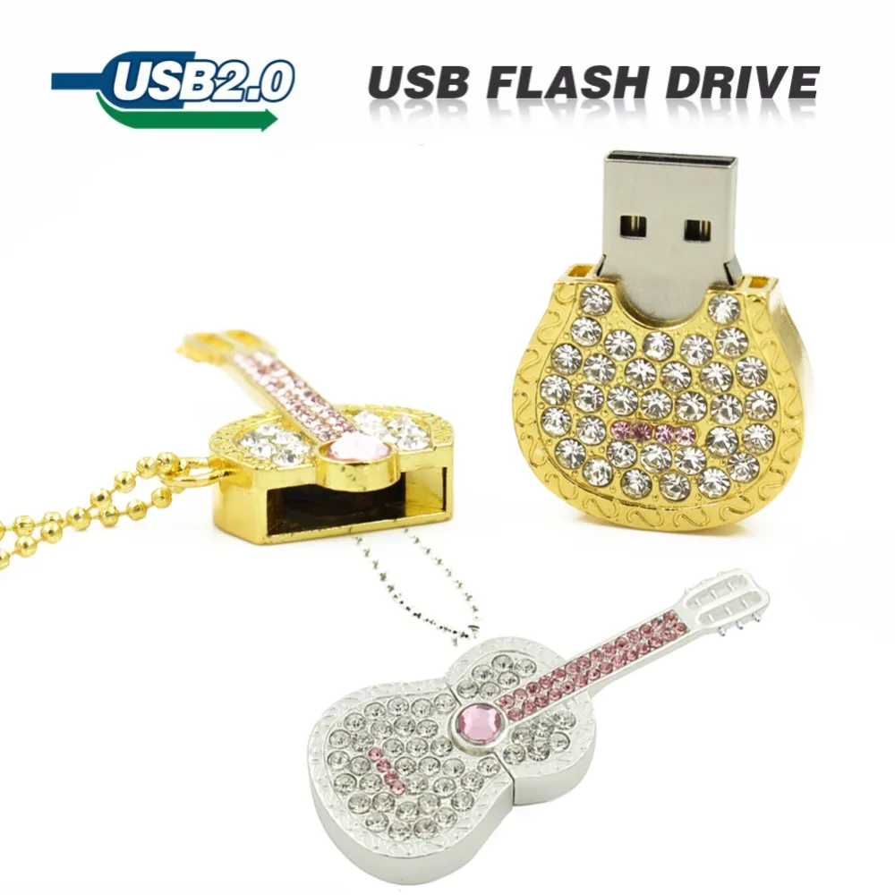 usb flash drive color diamond metal 100% full pen drive 8GB 16GB 32GB 64GB U Disk Crystal Guitar drive pendrive memory stick