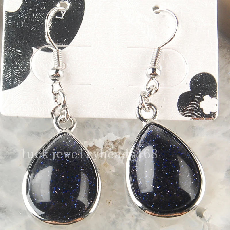 15x25mm Beatiful Blue Sand Stone Drop Art Earrings 1Pair C3614