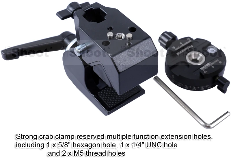 Super Strong Metal Crab Clamp + Ultra-slim 360 Panoramic Panorama Ball Head for Tripod Light Stand Camera Quick Release Plate