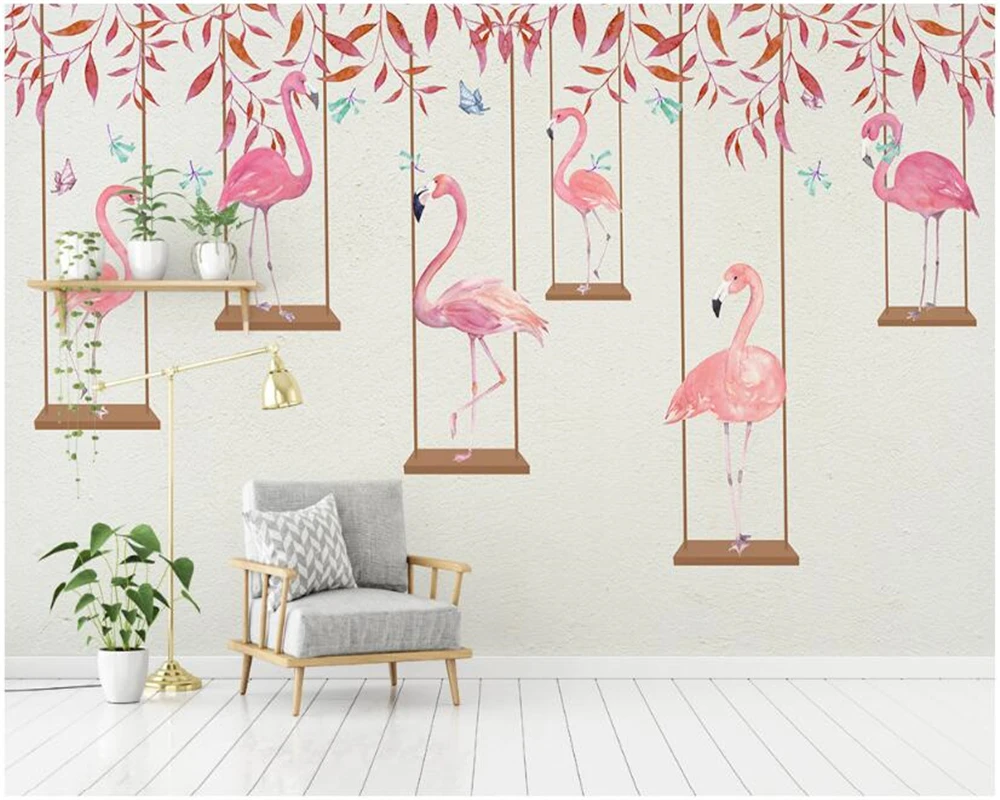 

beibehang Premium papel de parede 3d wallpaper modern minimalist cartoon flamingo personality children room background wallpaper