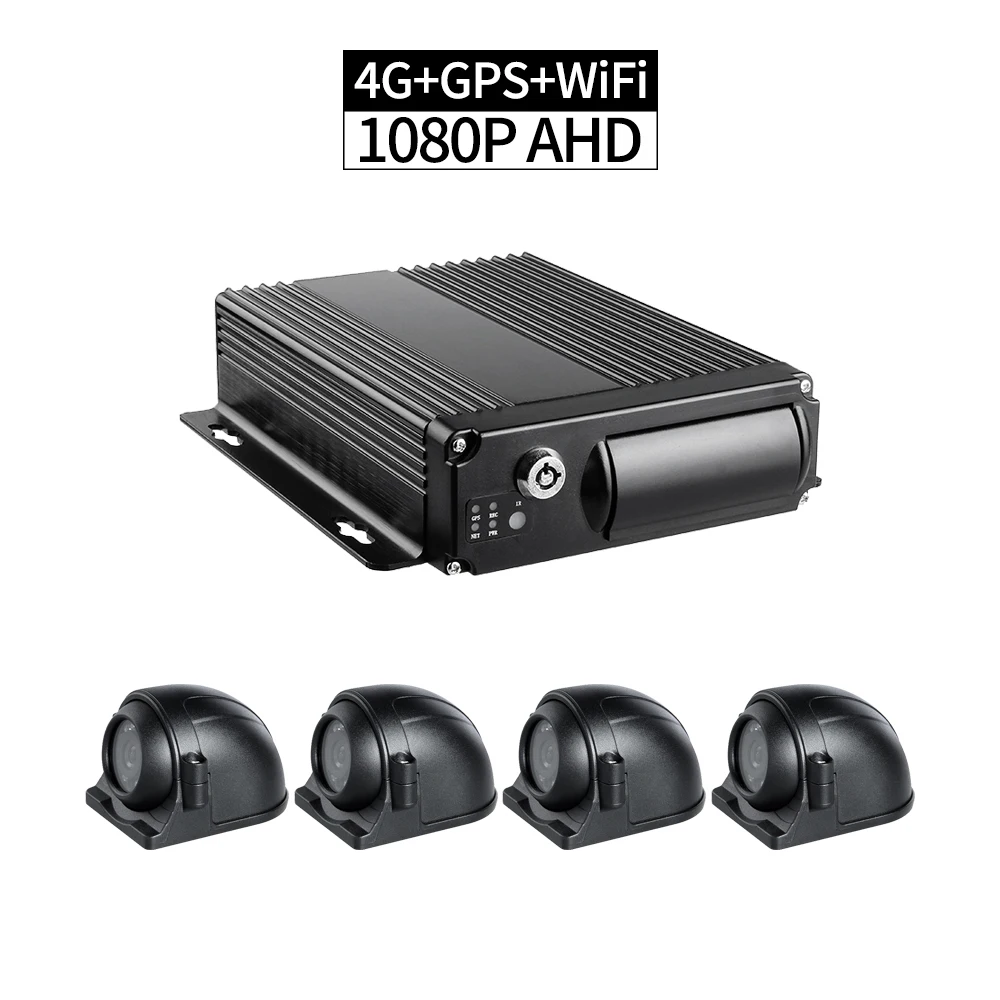 Envío gratis 4CH AHD 1080P coche DVR 256G tarjeta SD 4G LTE WiFi Monitor remoto GPS Track con 4 Uds cámaras exteriores para autobús