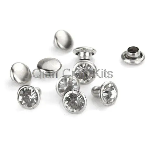 600sets 6mm Crystal Rhinestone Snap Rivets for Leather and Metal Blanks brass base rivets Buttons