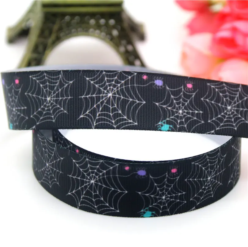 DUWES 7/8''  Halloween skull spider printed grosgrain ribbon hairbow headwear party decoration 22mm OEM D610