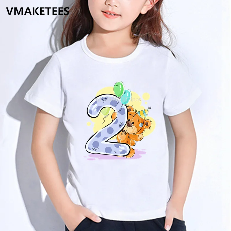 

Girls & Boys T shirt Kids Birthday Bear Number 1-9 Bow Cartoon Print T-shirt Funny Winnie Baby Birthday Present Clothes,HKP5237