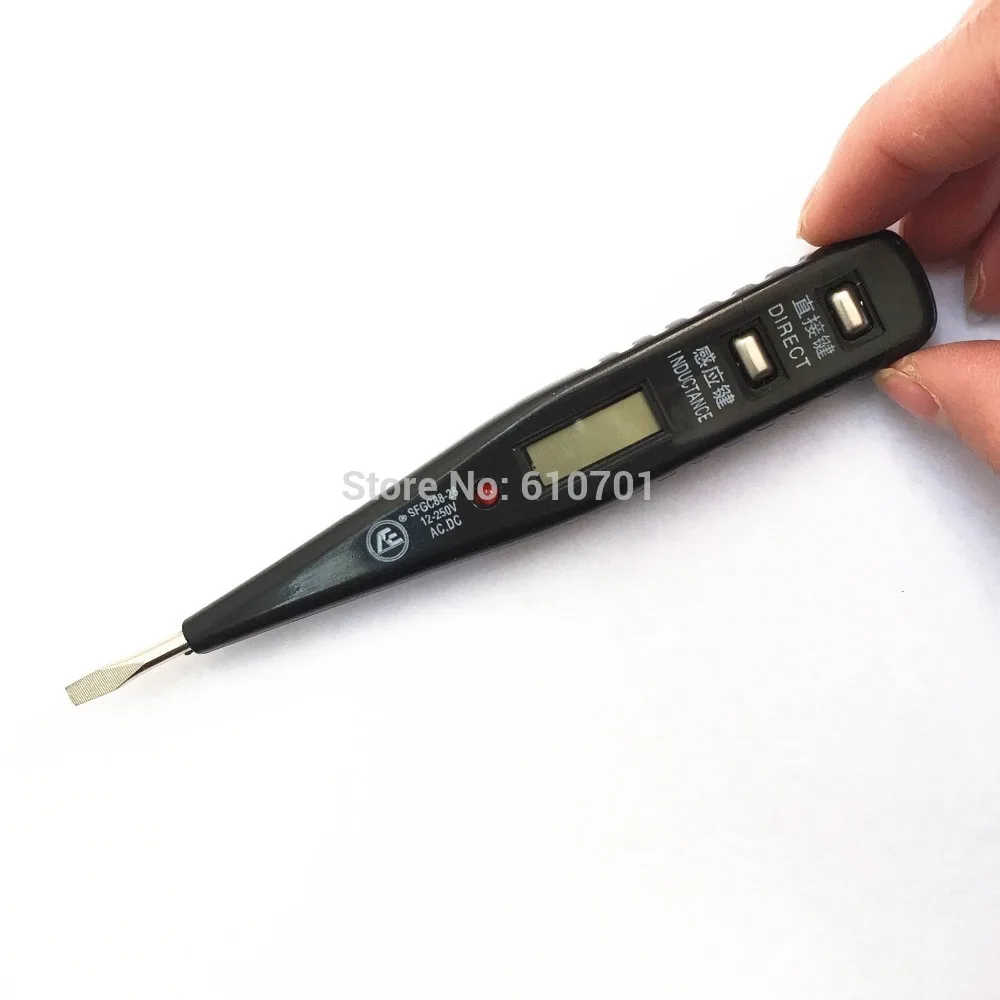 Handle 12V-250V AC DC LCD Voltage Detector Electric Pen Tester Electroprobe Slotted Screwdriver Built-In Indicator Light