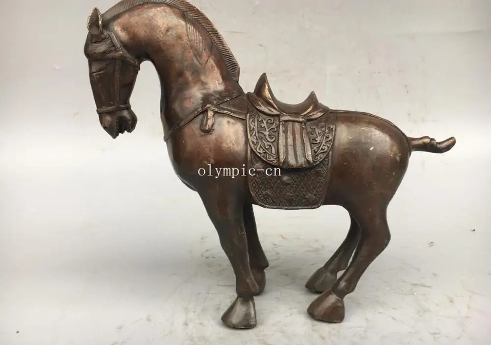 11'' bronze carved chinese Tang Dynasty style battle steed war horse statue