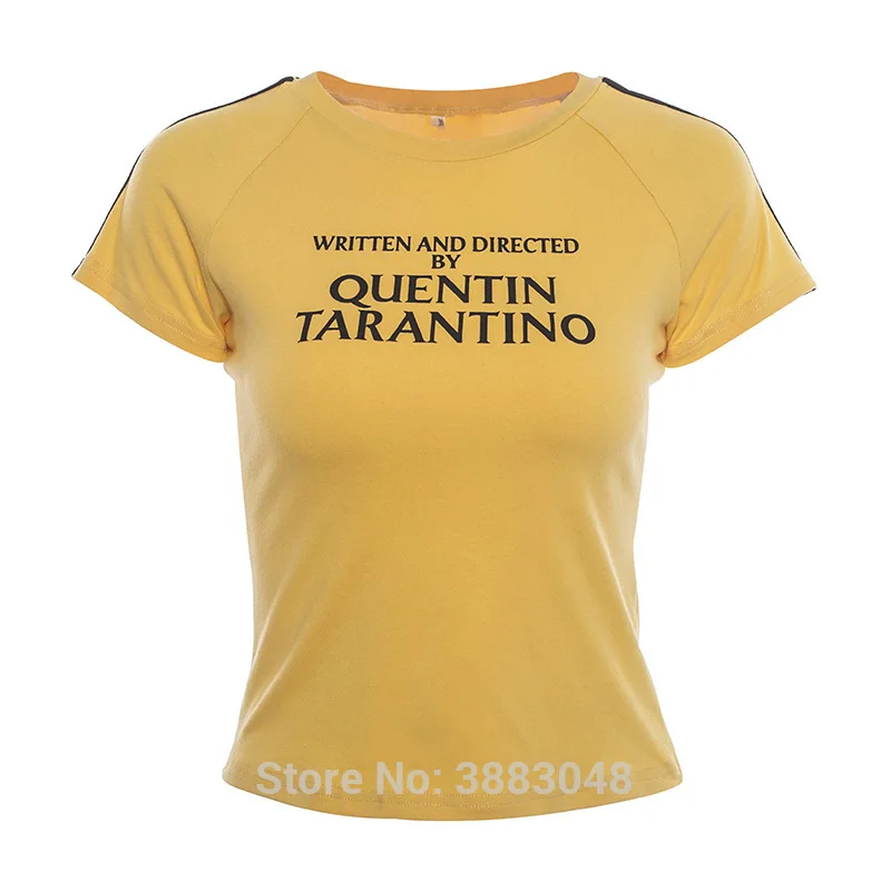 QUENTIN TARANTINO Crop Tops Women Short Sleeve Side Stripe Turtleneck Skinny Short T-Shirt 2018 Harajuku Sexy Cotton Short Tees