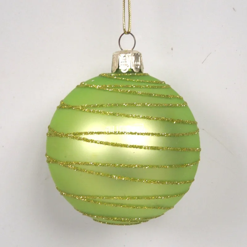 

12pcs/pack Diameter=7cm Apple Green Series Glass Globe Christmas Day Decoration Party Supplies Hand Painting Hanging Pendant