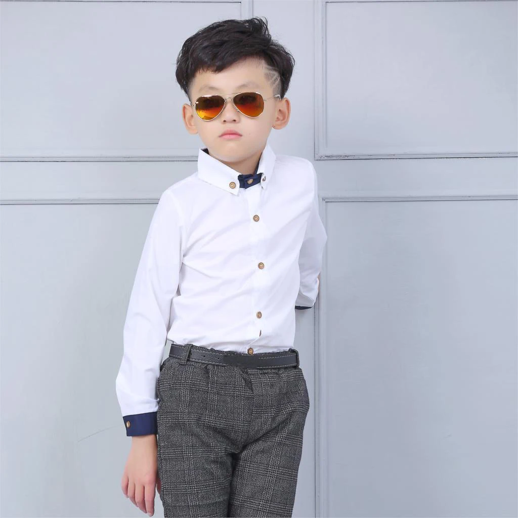 Boys White Shirts Spring Kids Wedding Shirt Long Sleeve Kids Clothes Teenage School Casual Boys Formal Party Blouses Shirt N8