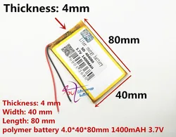 best battery brand 3.7V polymer lithium battery 404080 044080 MP4 MP3 7 inch navigation 1400MAH