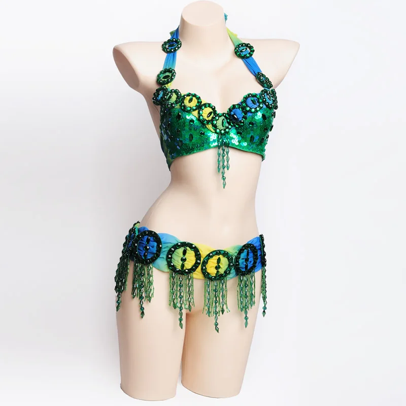 Bra and belt for women Performance belly dance costume belly dancing wear Night dance belly dancing outfit Dance Bra Belt