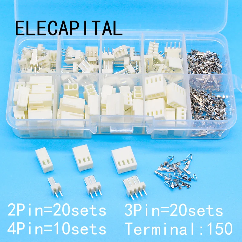 KF2510 Kits 50 sets Kit in box 2p 3p 4 pin 2.54mm Pitch Terminal / Housing / Pin Header Connectors Adaptor