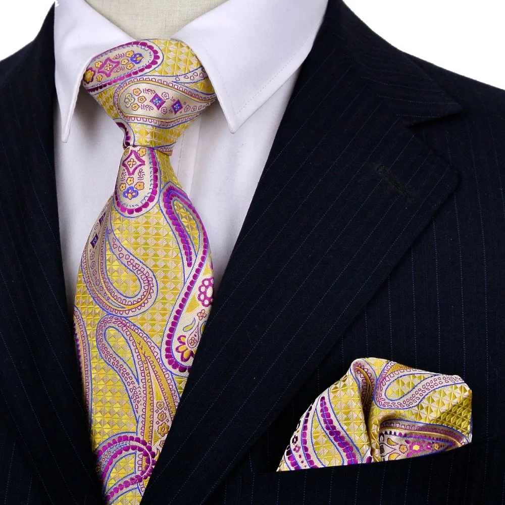 Paisley Floral Tie Set Colorful Mens Ties Necktie Pocket Square 100% Silk Jacquard Woven Gorgeous Gift For Men Handmad Wholesale