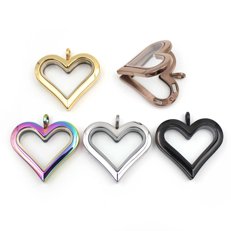 Mixed color! Carvort New  heart 316L stainless steel  floating memory locket  plain face