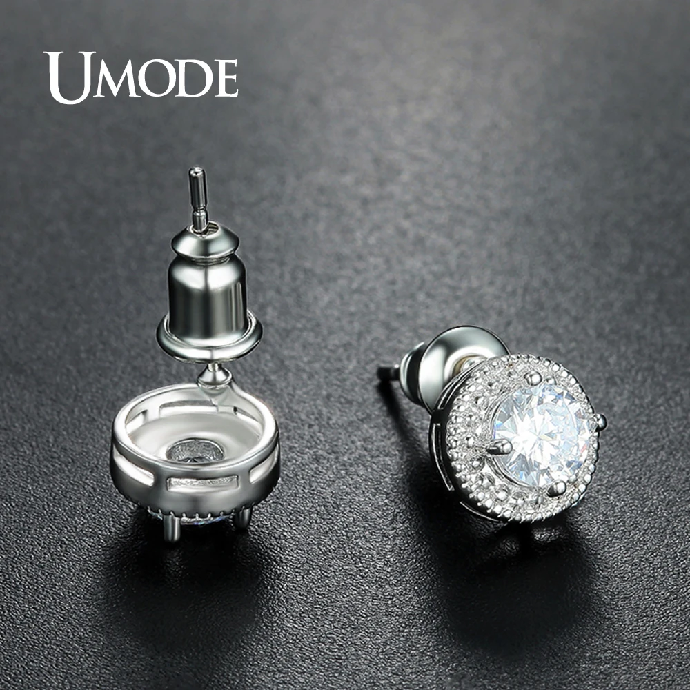 UMODE White Gold Color Micro Round CZ Crystal Stud Earrings for Women Jewelry Fashion Boucle D'oreille Femme Accessories UE0259