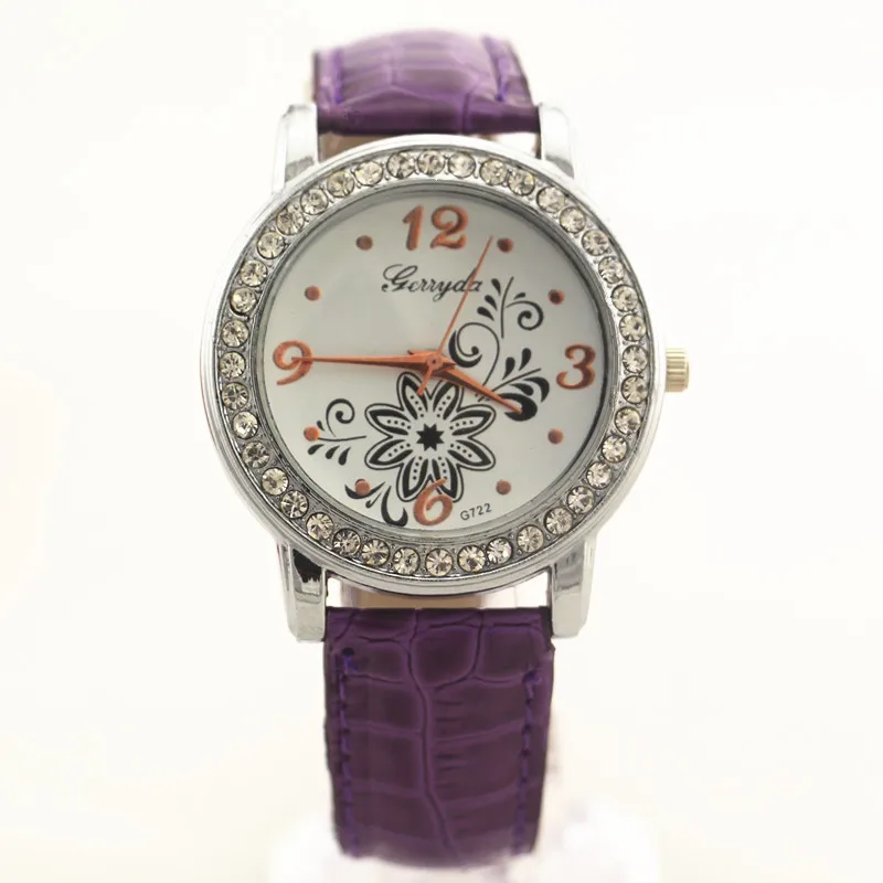 

Gerryda 722 fashion lady watch,beautiful flower in dial,PVC band,crystal deco silver plated case,quartz movement