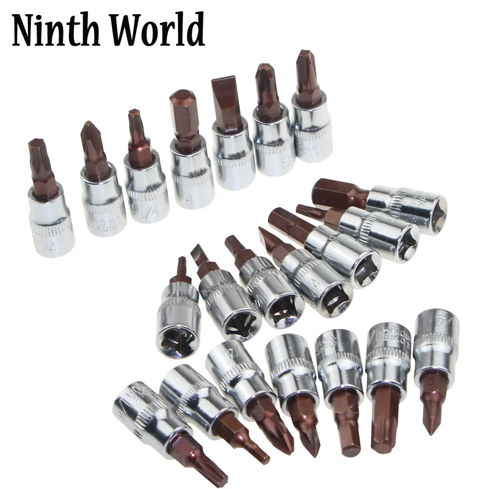 

21 Piece 1/4" Drive Hex Torx Star Bit Socket Set S2 And Cr-V Steel T10-T40 H3-H8