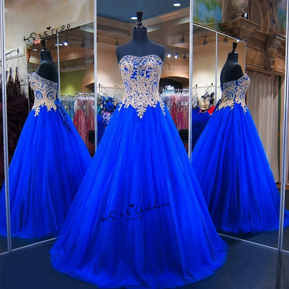 Vestidos de quinceañera, Vestidos de 15 años, azul real, dorado, baratos, 2018, Abiti da Cerimonia da Sera Abendkleider