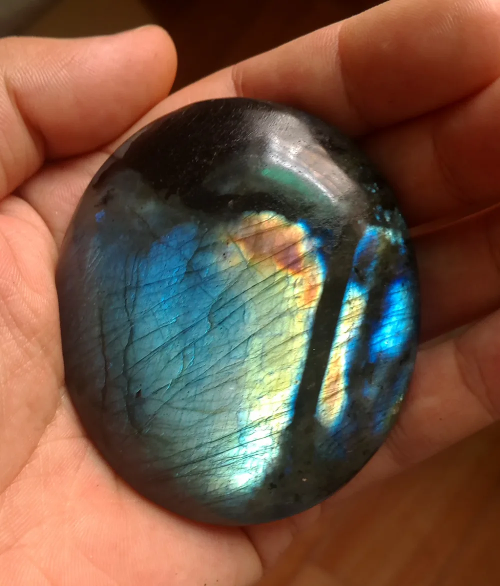 Strong Blue Flash LABRADORITE PALM STONE Crystal Healing Gem stone Worry Therapy Smooth Soap Shape Approx 50-65mm {one Pack}