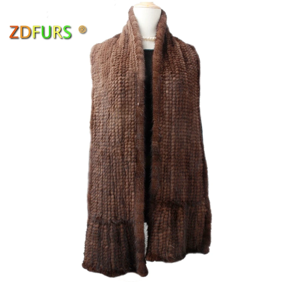 

ZDFURS * Women Mink Fur Scarf Hand Knitted Fashion Mink Fur Muffler Luxury Real Mink Fur Neck Warmer Women Fur Stole