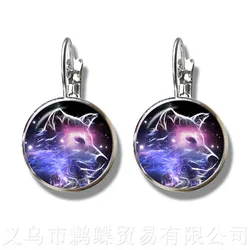 Classic 16mm Glass Dome Stud Earrings Wolf Head Pattern Glass Metal Buckle Punk Jewelry Silver Plated Earrings For Women