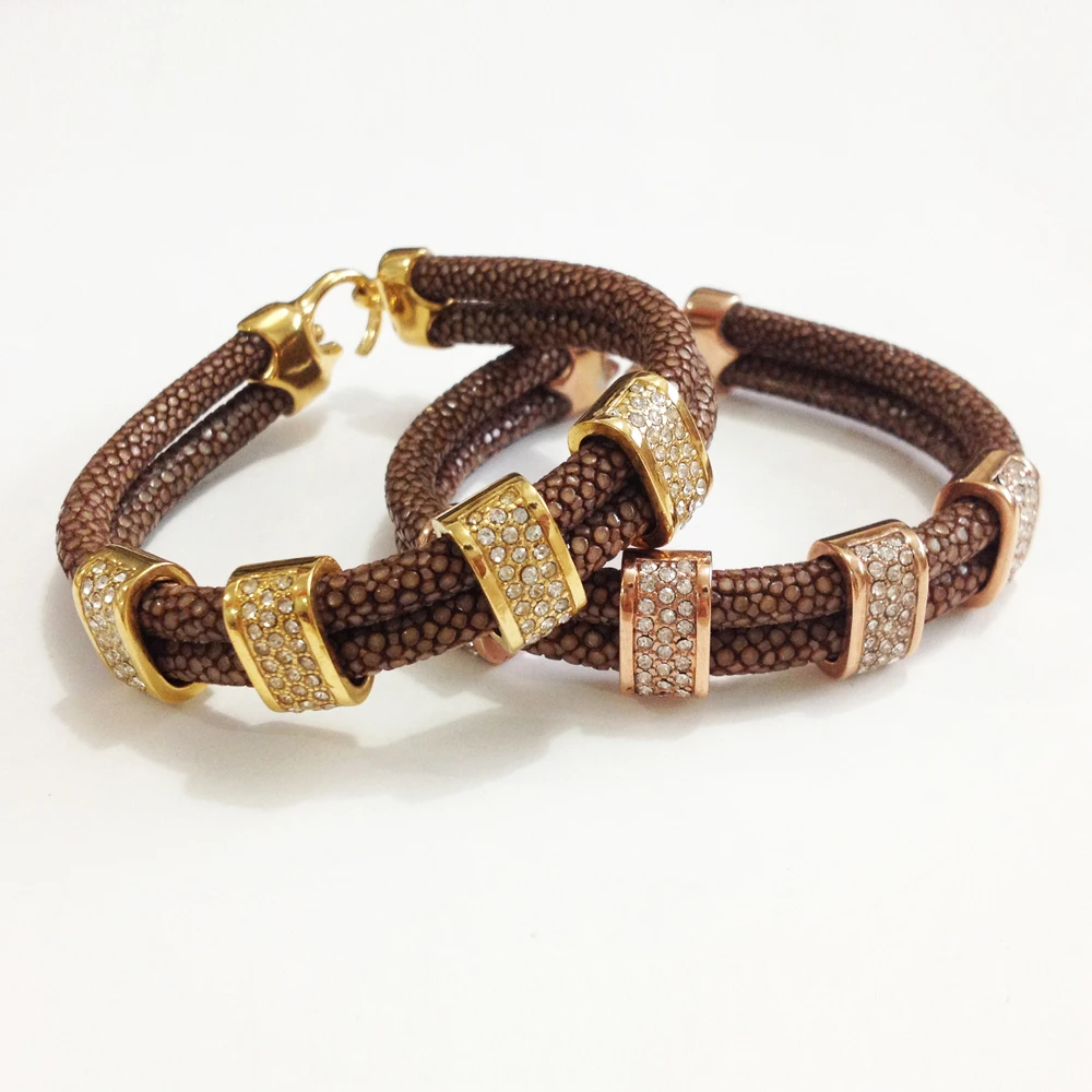 New Arrival Classic  Genuine 5mm Brown Stingray Leather Bracelet stingray crystal bracelet for men and women jewelry gift