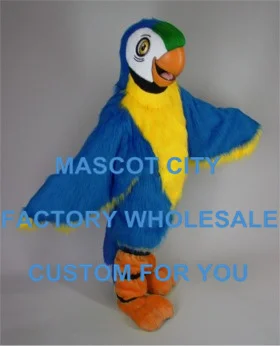 

Long Hair Blue Macaw Mascot Costume Adult Size Birds Performance Advertising Mascotte Outfit Suit Fancy Dress SW555