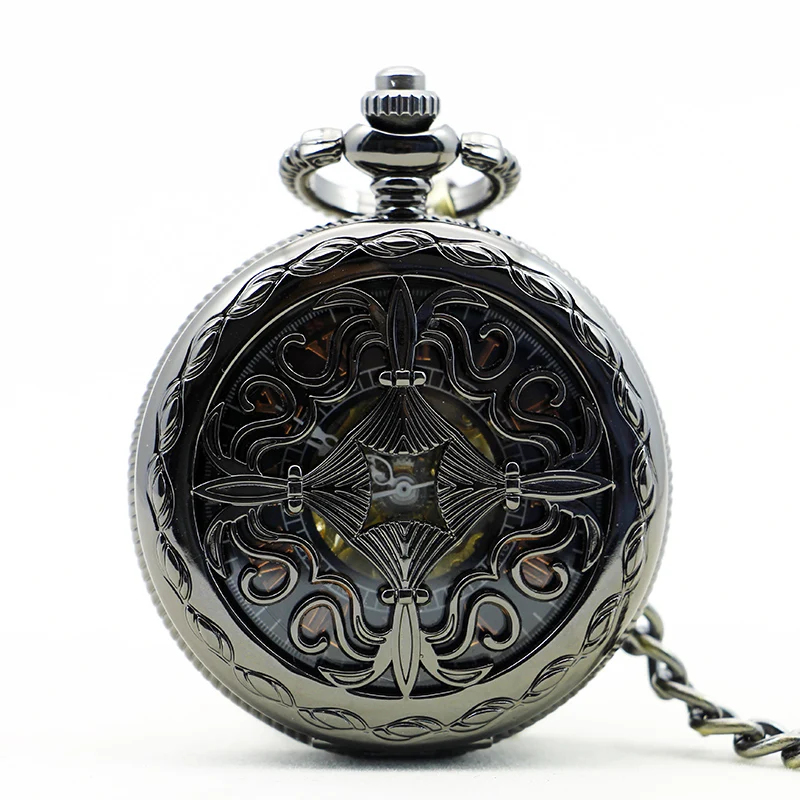 

Traditional Chinese Chinese Knotting Mechanical Pocket Watch Black Retro Steampunk Chain Necklace Pendant Accessories Clock Gift