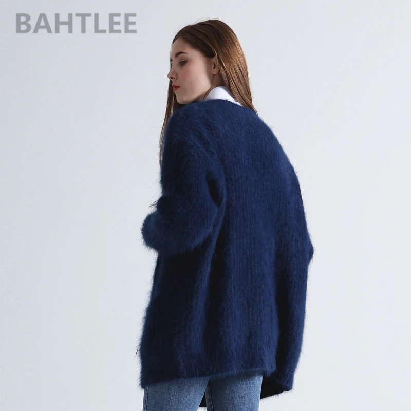 BAHTLEE-Women\'s Mink Cashmere Knitted Cardigans, V-Neck Sweater, Button Pocket, Thick, Keep Warm