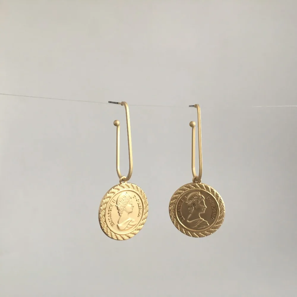 TRENDY EARRINGS   GOLD COLOR PLATING COIN MEDALLION DROP EARRING FOR WOMEN GIRL