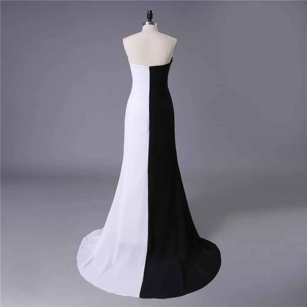 Vestidos De Festa Front Split Chiffon Cheap Evening Gowns Black And White Long Evening Dresses Sexy Robe De Soiree Party